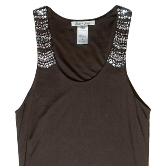 ALICE + OLIVIA SILK VISCOSE SLEEVELESS RHINESTONE ACCENT TANK TOP TUNIC - Picture 8 of 10